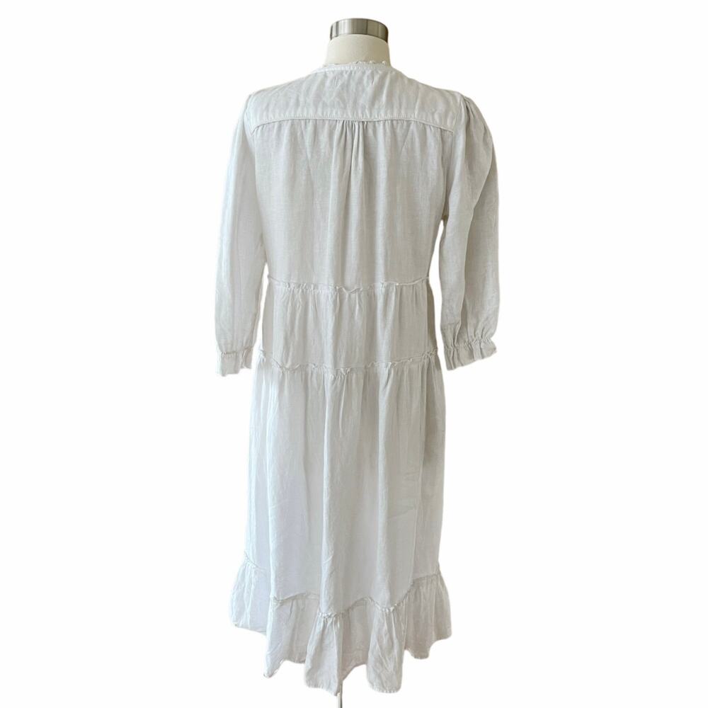 CLAUDE TULUM Natural Dress Tiered Cotton V-Neck Flounce 3/4 Sleeves White Medium - Picture 5 of 15
